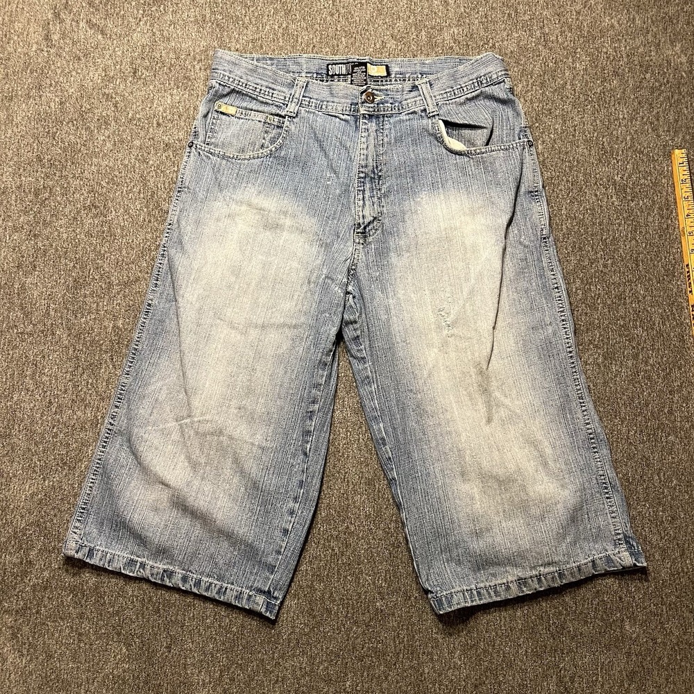 Vintage Southpole Baggy Jean Shorts 34 Waist - Faded Distressed Light‎ Wash Y2K